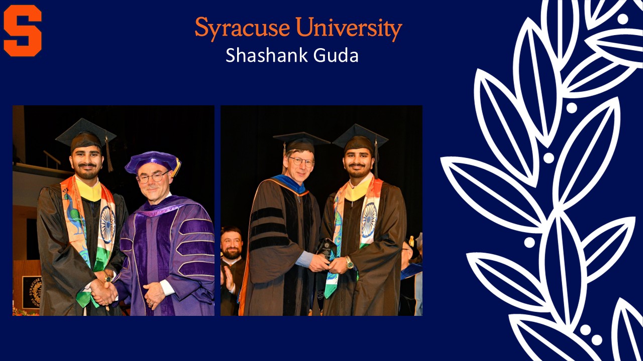 Receiving Graduate Student Excellence Award - Applied Data Science at Syracuse University